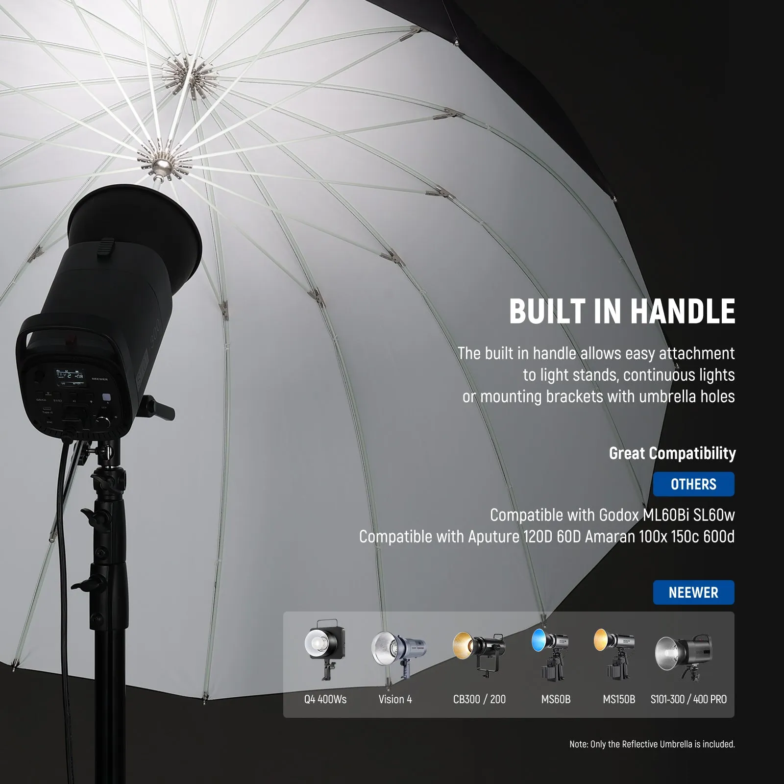 NEEWER NS1U Black/White Parabolic Reflective Umbrella with Diffuser