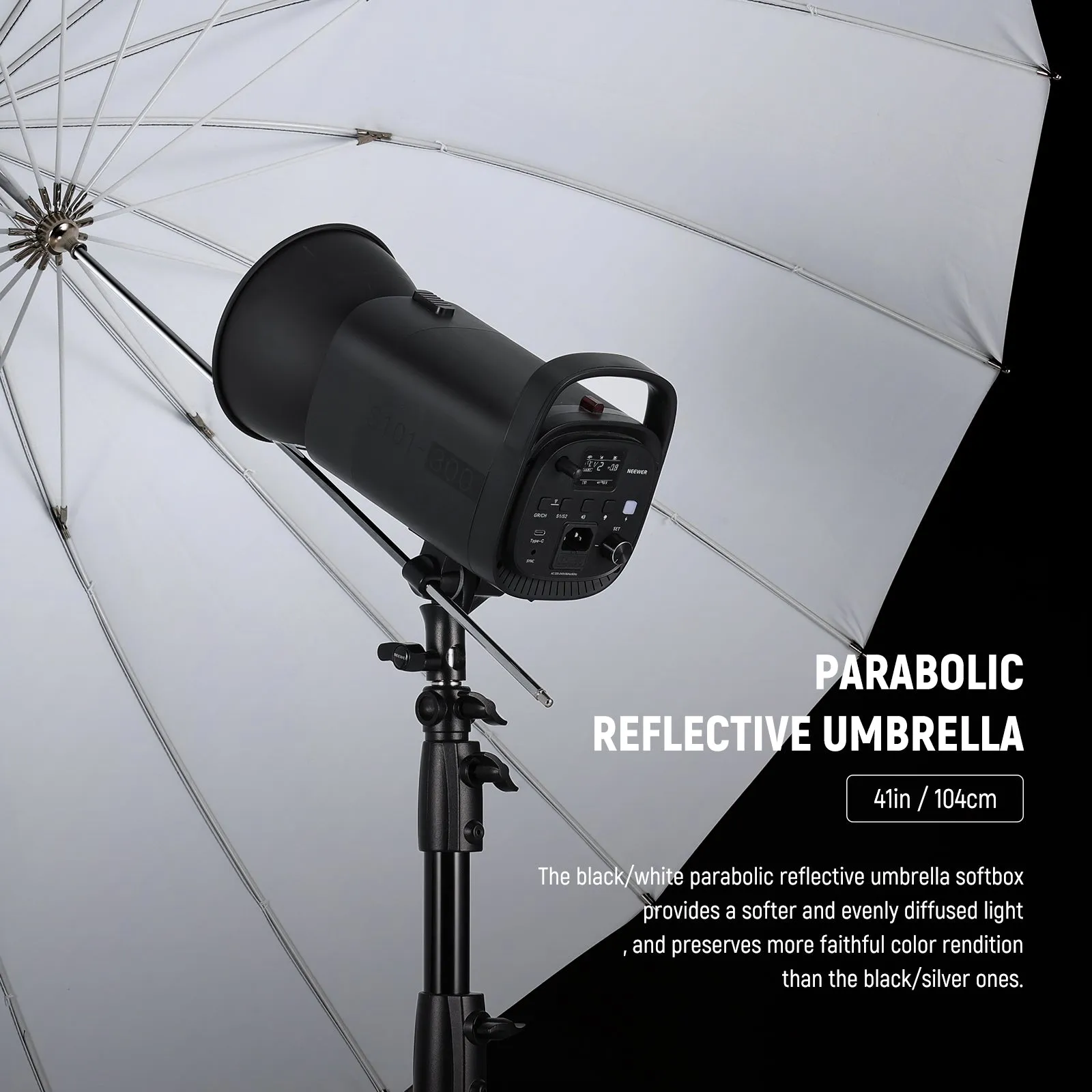 NEEWER NS1U Black/White Parabolic Reflective Umbrella with Diffuser