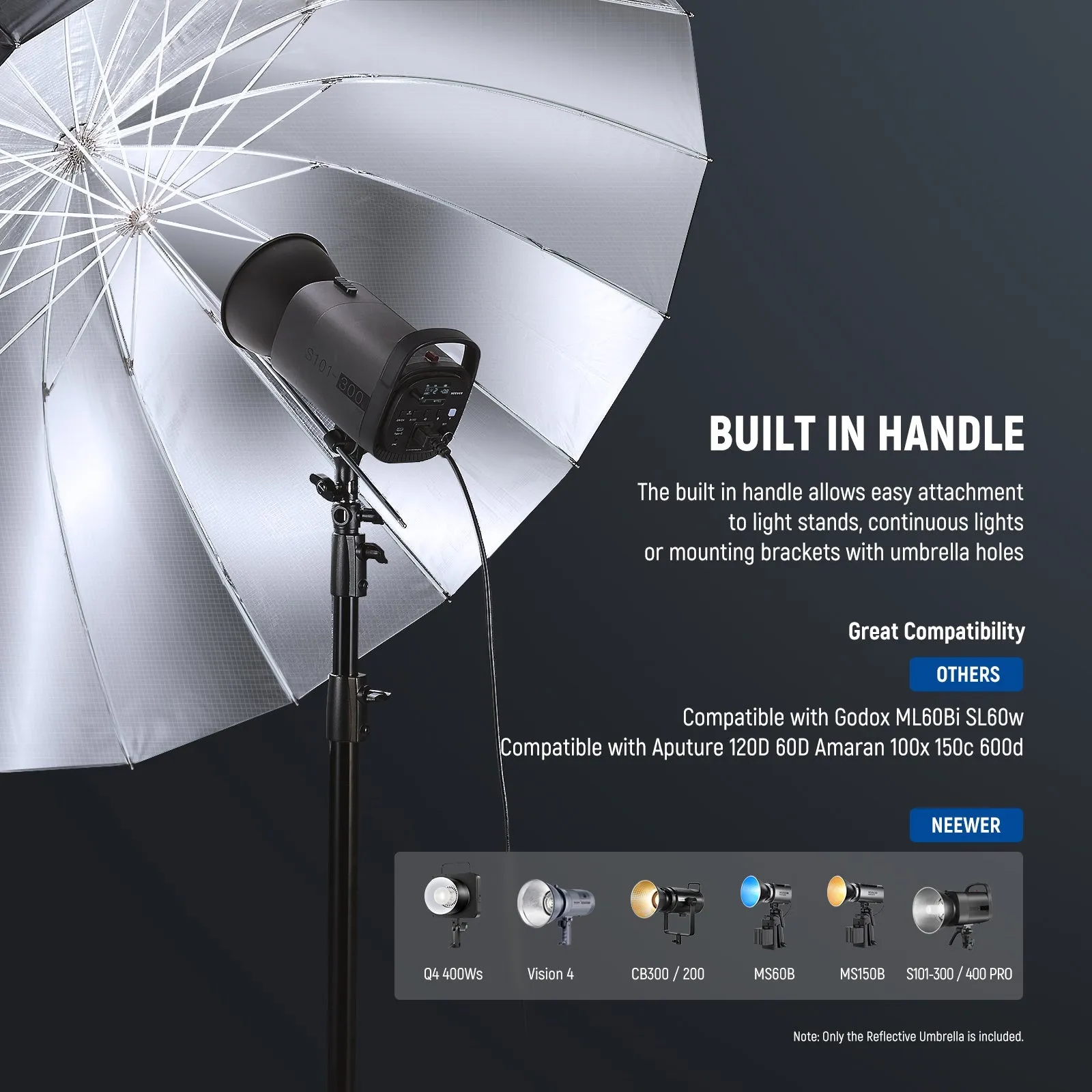 NEEWER NS1U Black/White Parabolic Reflective Umbrella with Diffuser