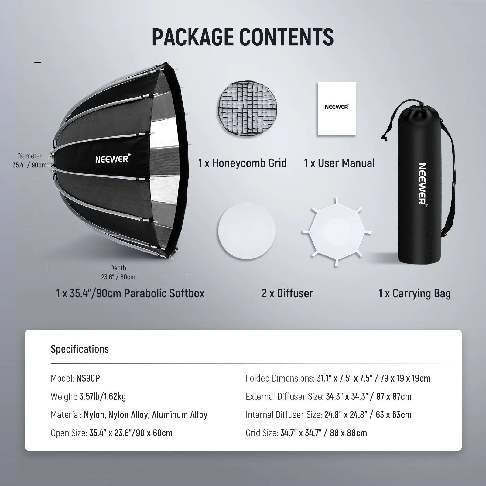 NEEWER NS55P/NS70P/NS90P/NS120P Parabolic Softbox