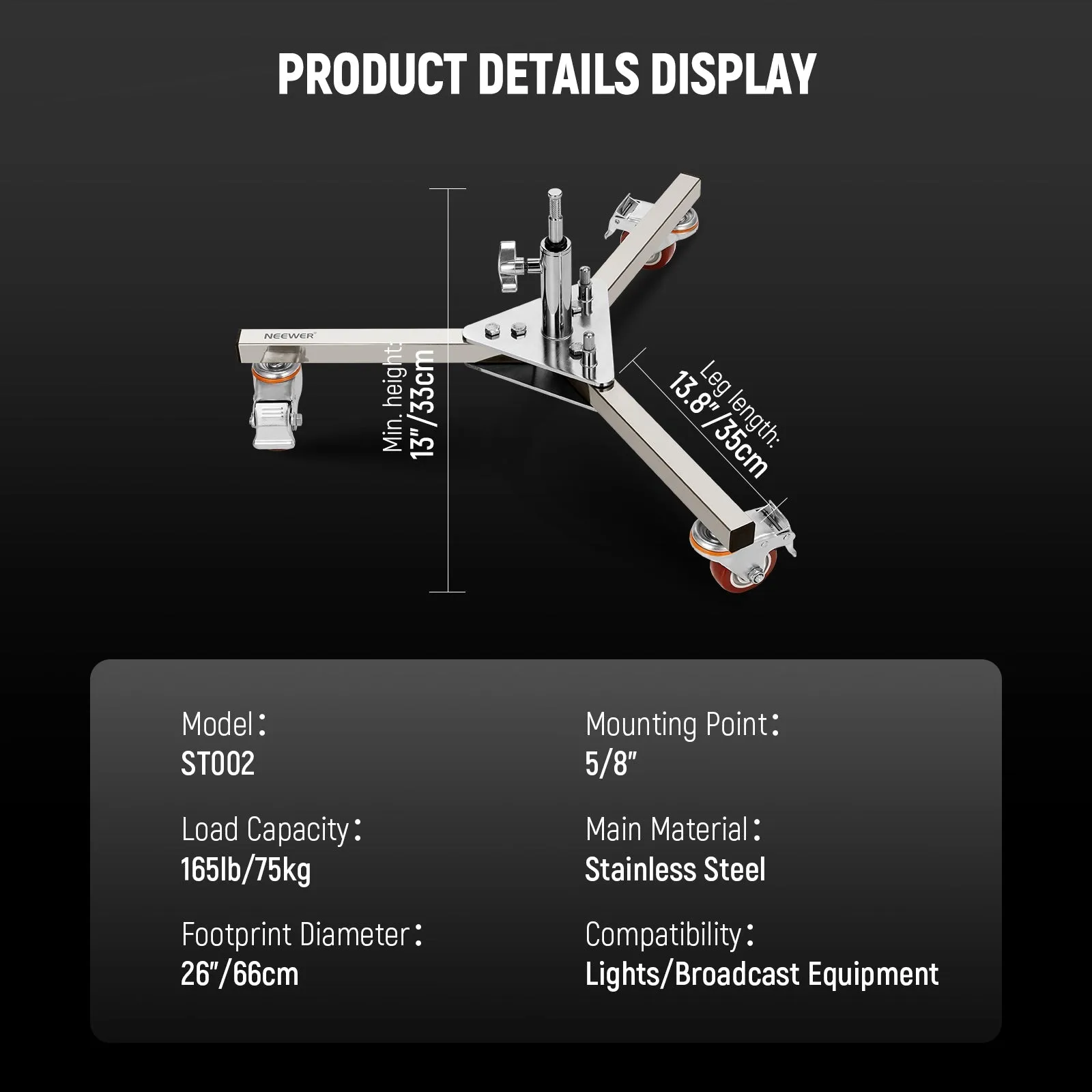 NEEWER ST002 Heavy Duty Stainless Steel Light Stand