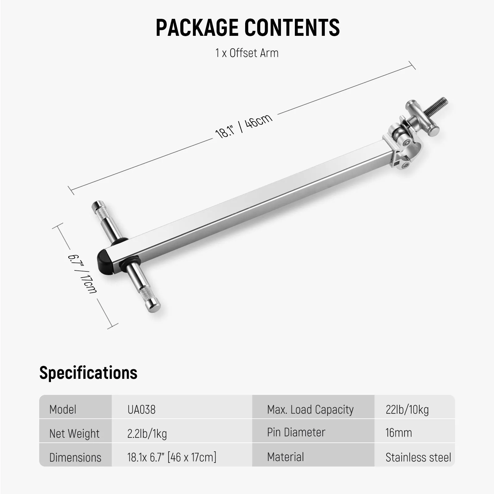 NEEWER UA038 Offset Arm with Clamp & Dual 5/8" Baby Pins