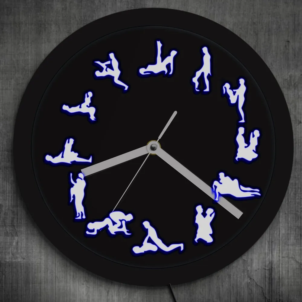 Night Club LED Neon Wall Clock Sex Positions Wall Decor Luminous Wall Clock Lighting  Mature Wall Watch Bachelorette Adult Gfit