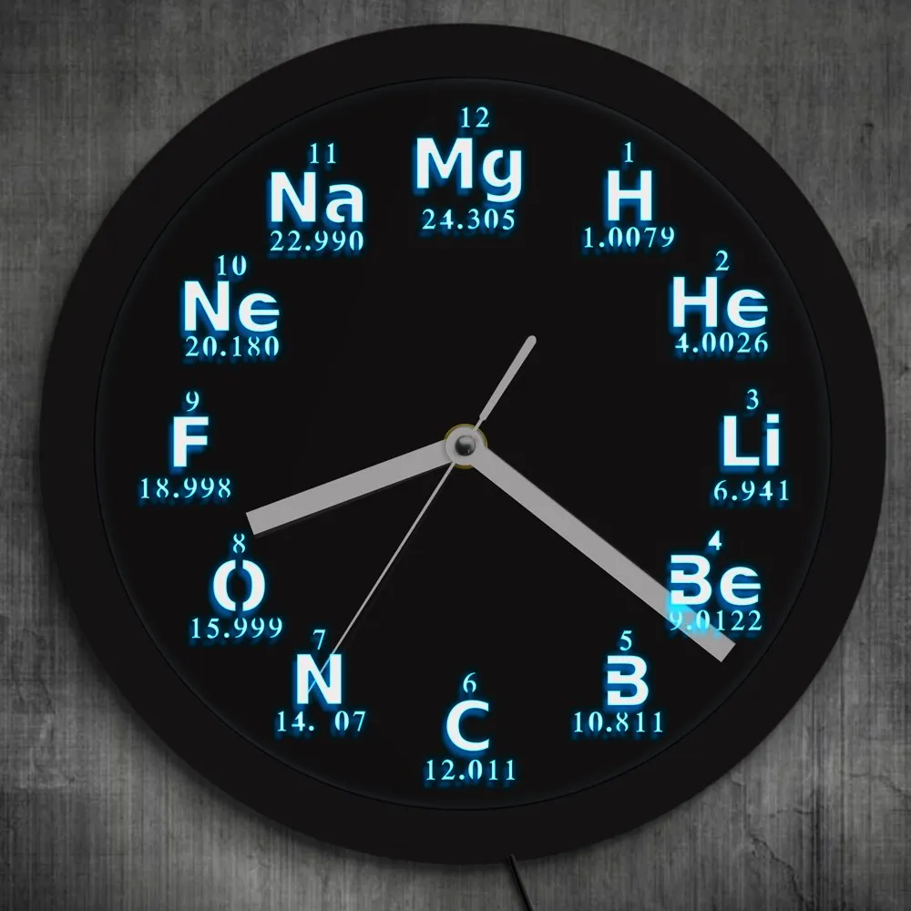 Periodic Table Element Wall Clock Science Chemical Elements LED Lighting Wall Clock Chemistry Science Geeks and Teachers Gift