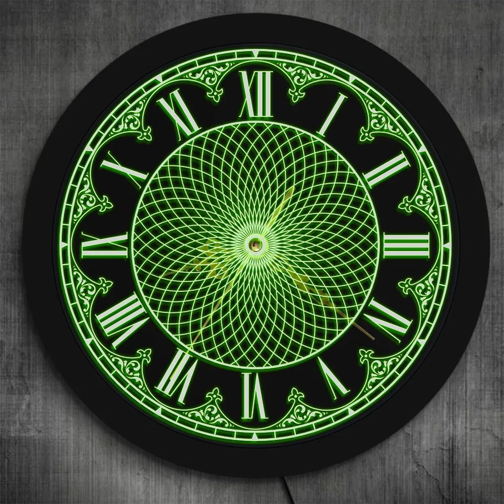 Retro Roman Numerals Wall Clock Mandala LED Lighting Home Decor Geometric Wall Art 3D Wall Clock With LED Backlight Yoga Gifts