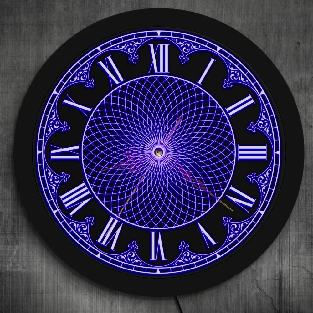 Retro Roman Numerals Wall Clock Mandala LED Lighting Home Decor Geometric Wall Art 3D Wall Clock With LED Backlight Yoga Gifts