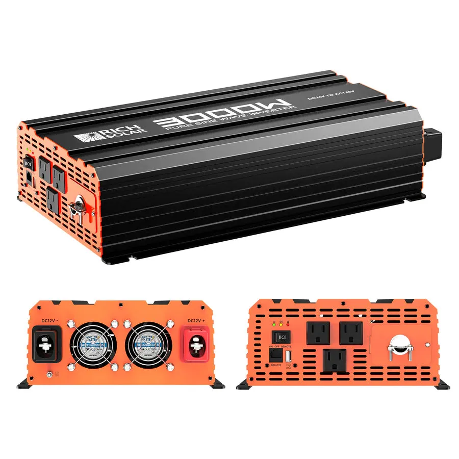 Rich Solar NOVA PURE MAX 3K | 3000 Watt (3kW) 24 Volt Industrial Pure Sine Wave Inverter | Premier 3000W 24V Off-Grid Inverter for RVs, Trailers, Campers, Vans, Trucks, Overlanders, Boats | #1 Ranked 24V Pure Sine Wave Inverter