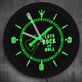 Rocking Guitar LED Lighted Wall Watch Rock n Roll Neon Effect Wall Clock Music Studio Room Pub Bar Wall Art Luminous Wall Clock