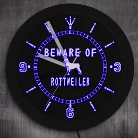 Rottweiler Wall Clock with LED illumination Beware Of Rottweiler LED Neon Wall Art Home Decor Dog Breeds Rotti Wall Clock Watch