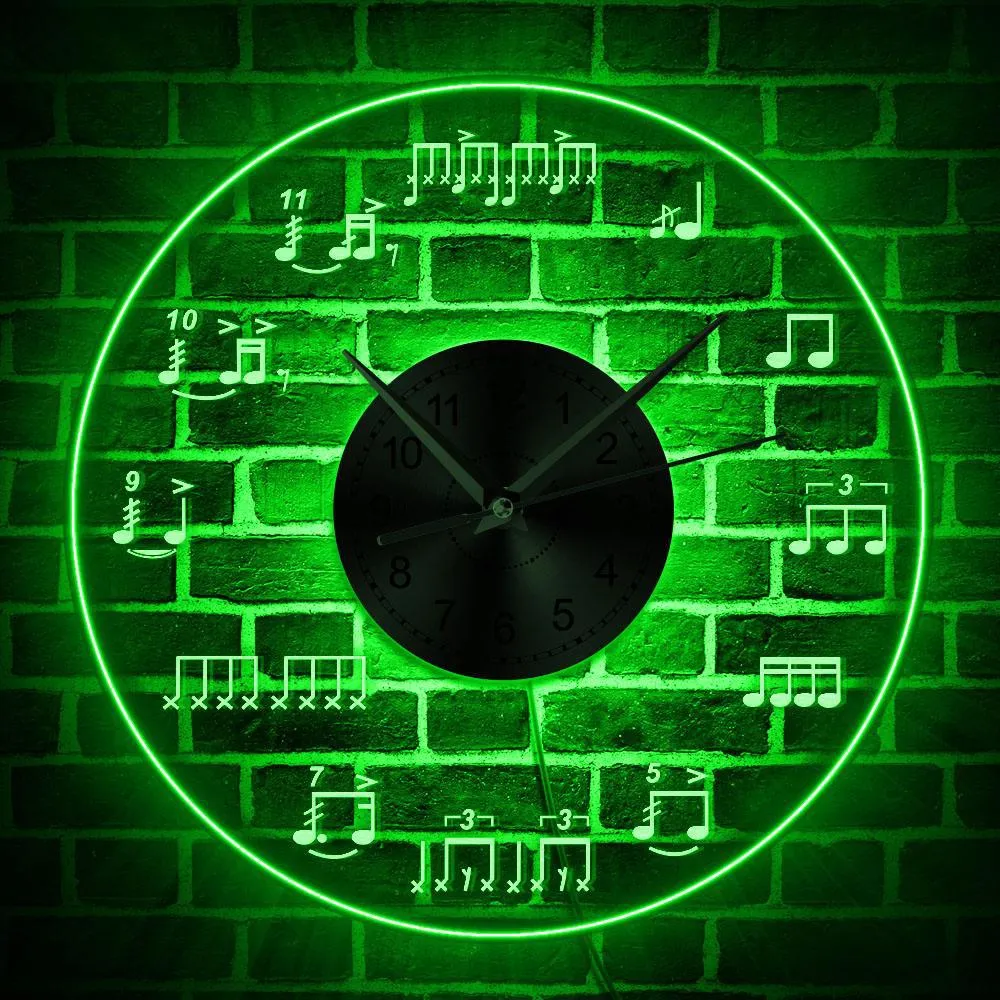 Sheet Music Wall Art Lighting Studio Room Wall Decor Modern Design Wall Clock Piano Treble Staff Decorative Luminous Wall Clock