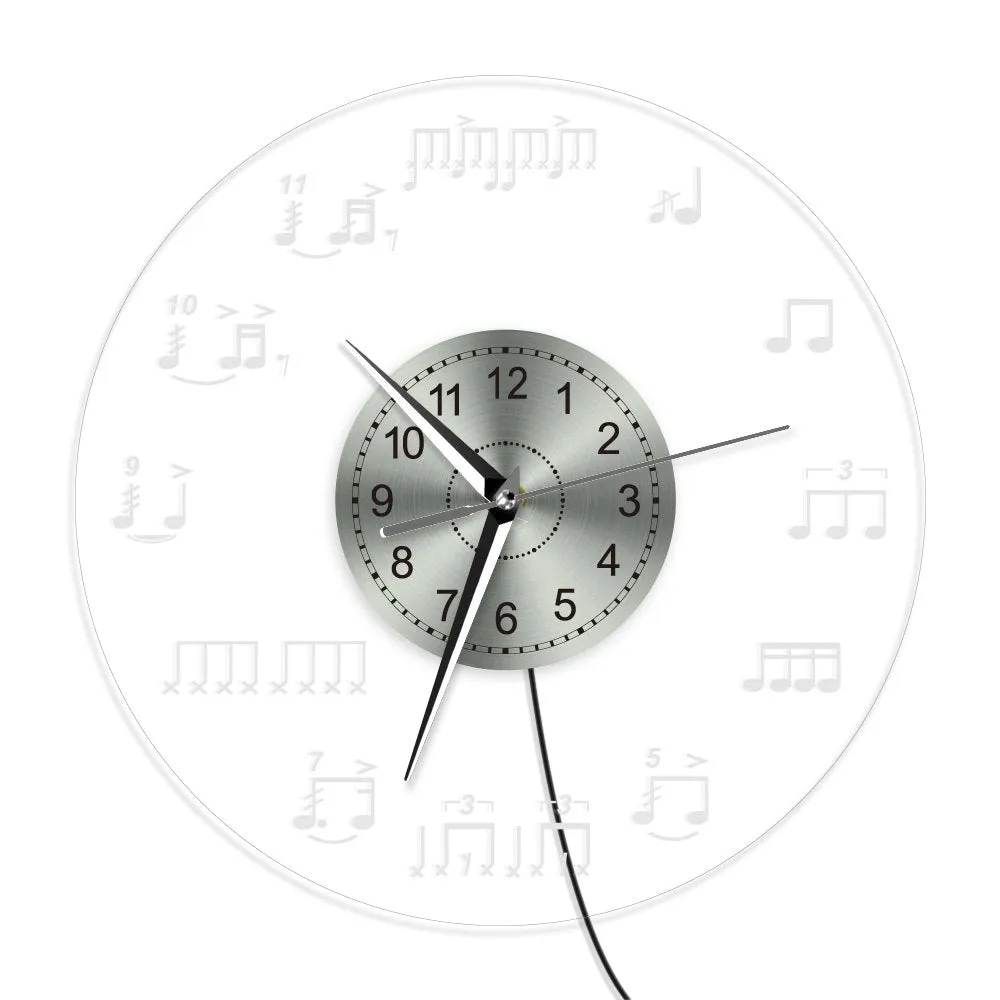 Sheet Music Wall Art Lighting Studio Room Wall Decor Modern Design Wall Clock Piano Treble Staff Decorative Luminous Wall Clock