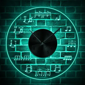 Sheet Music Wall Art Lighting Studio Room Wall Decor Modern Design Wall Clock Piano Treble Staff Decorative Luminous Wall Clock