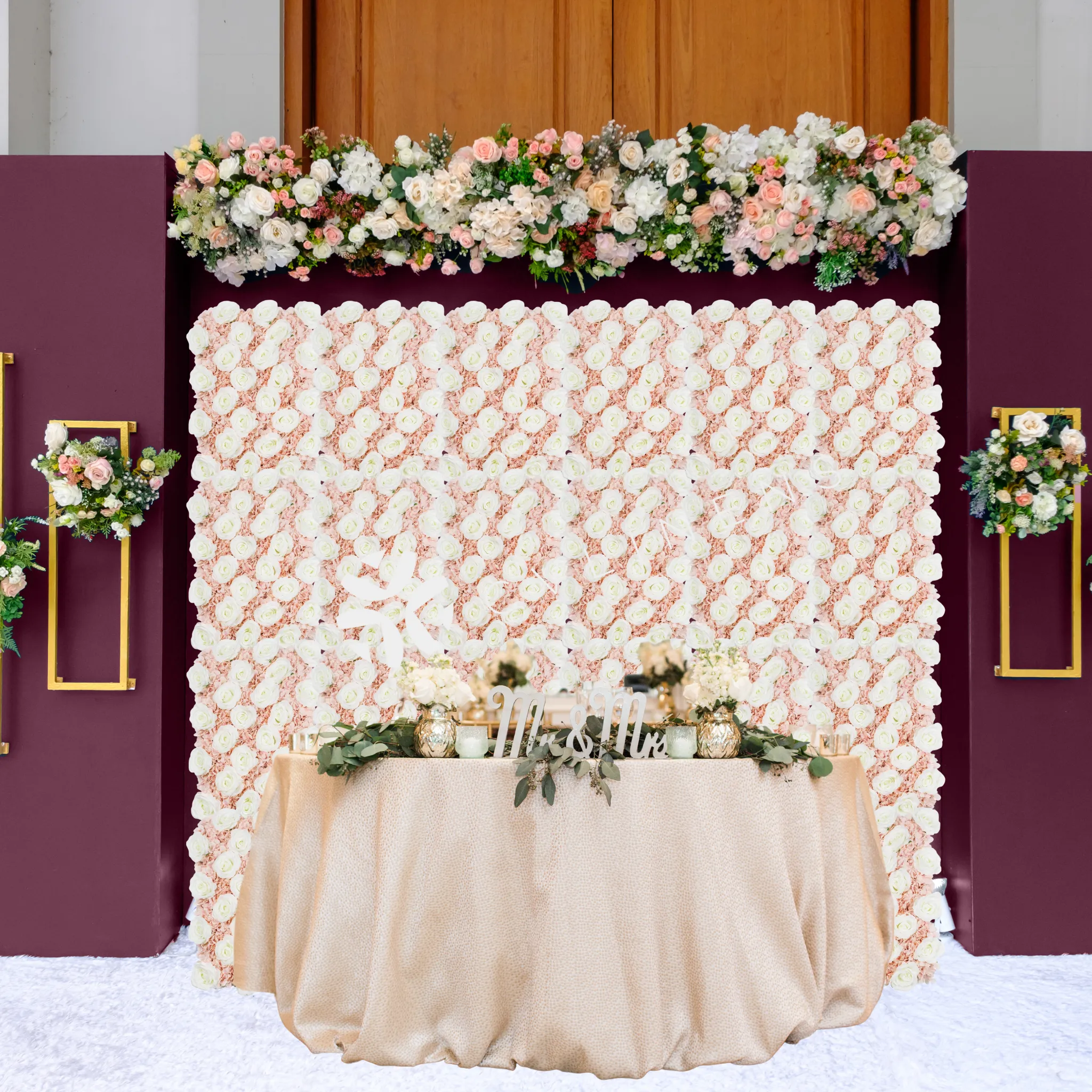 Silk Hydrangeas Flower Wall Backdrop Panel - Light Pink