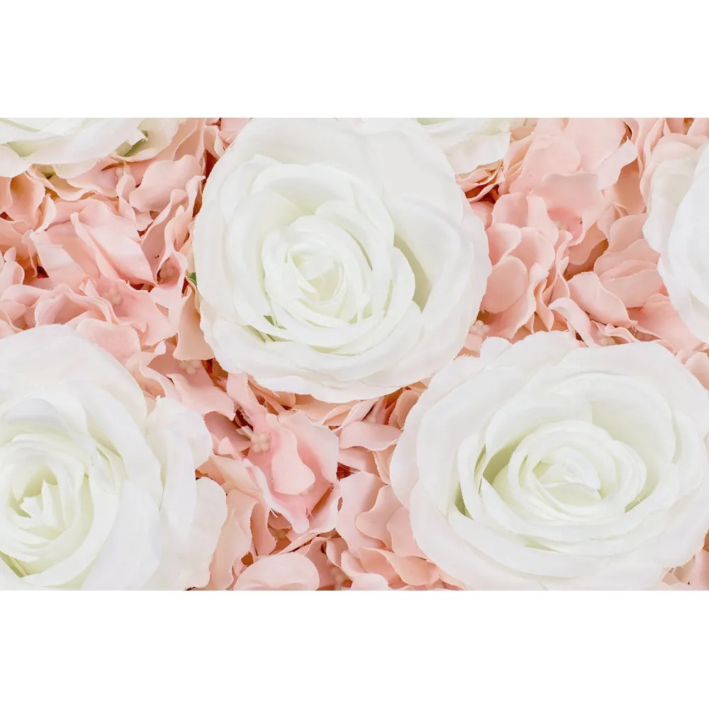 Silk Roses/Hydrangeas Flower Wall Backdrop Panel - Cream & Light Pink