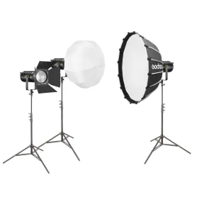 UL150IIBi 160W Studio Triple LED Lighting Heads Kit (S85T Softbox, FLS8 Fresnel Lens and Diffuser Ball)