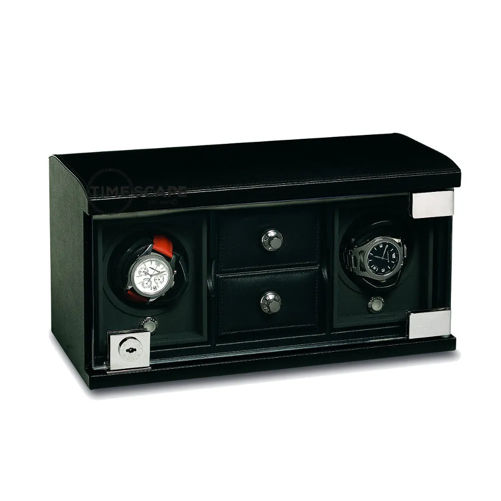 UNDERWOOD (LONDON) - Classic Leather 2-Unit Watch Winder w Drawers | UN840/BLK