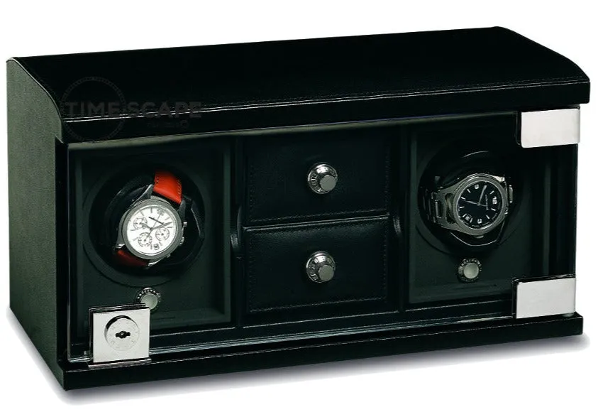 UNDERWOOD (LONDON) - Classic Leather 2-Unit Watch Winder w Drawers | UN840/BLK