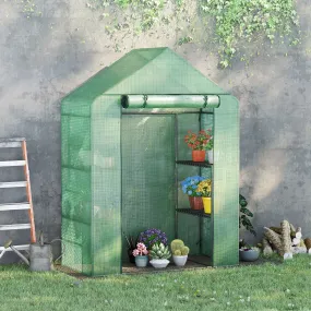 Walk-In Greenhouse Portable Gardening Plant Grow House with 2 Tier Shelf, Roll-Up Zippered Door and PE Cover, 141 x 72 x 191 cm