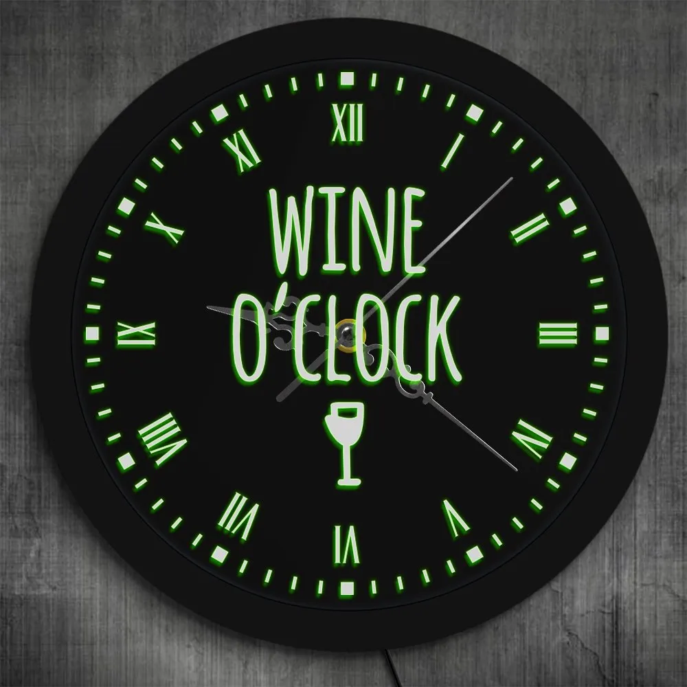 Wine o'Clock LED Neon Sign Modern Wall Clock Winery Sign Kitchen Wall Watch Luminous Pub Bar Wine Lighting Decor Party Gifts