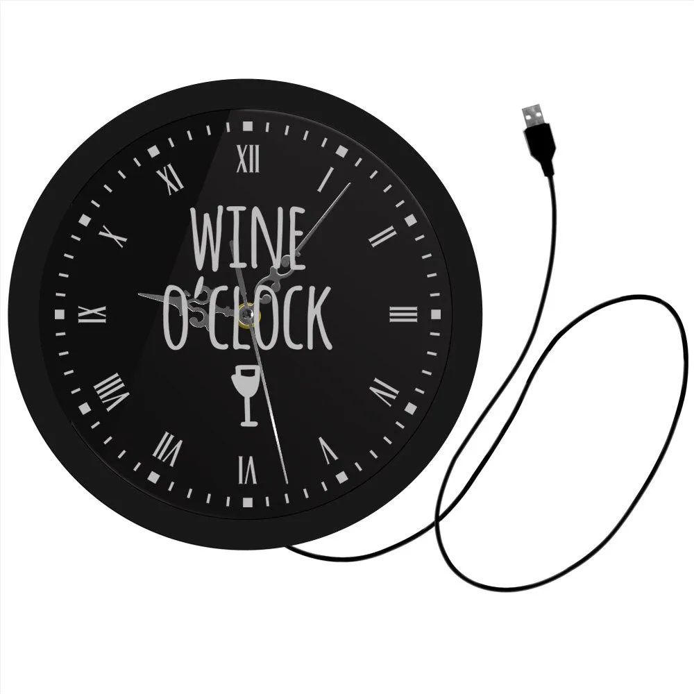 Wine o'Clock LED Neon Sign Modern Wall Clock Winery Sign Kitchen Wall Watch Luminous Pub Bar Wine Lighting Decor Party Gifts