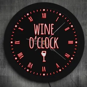 Wine o'Clock LED Neon Sign Modern Wall Clock Winery Sign Kitchen Wall Watch Luminous Pub Bar Wine Lighting Decor Party Gifts