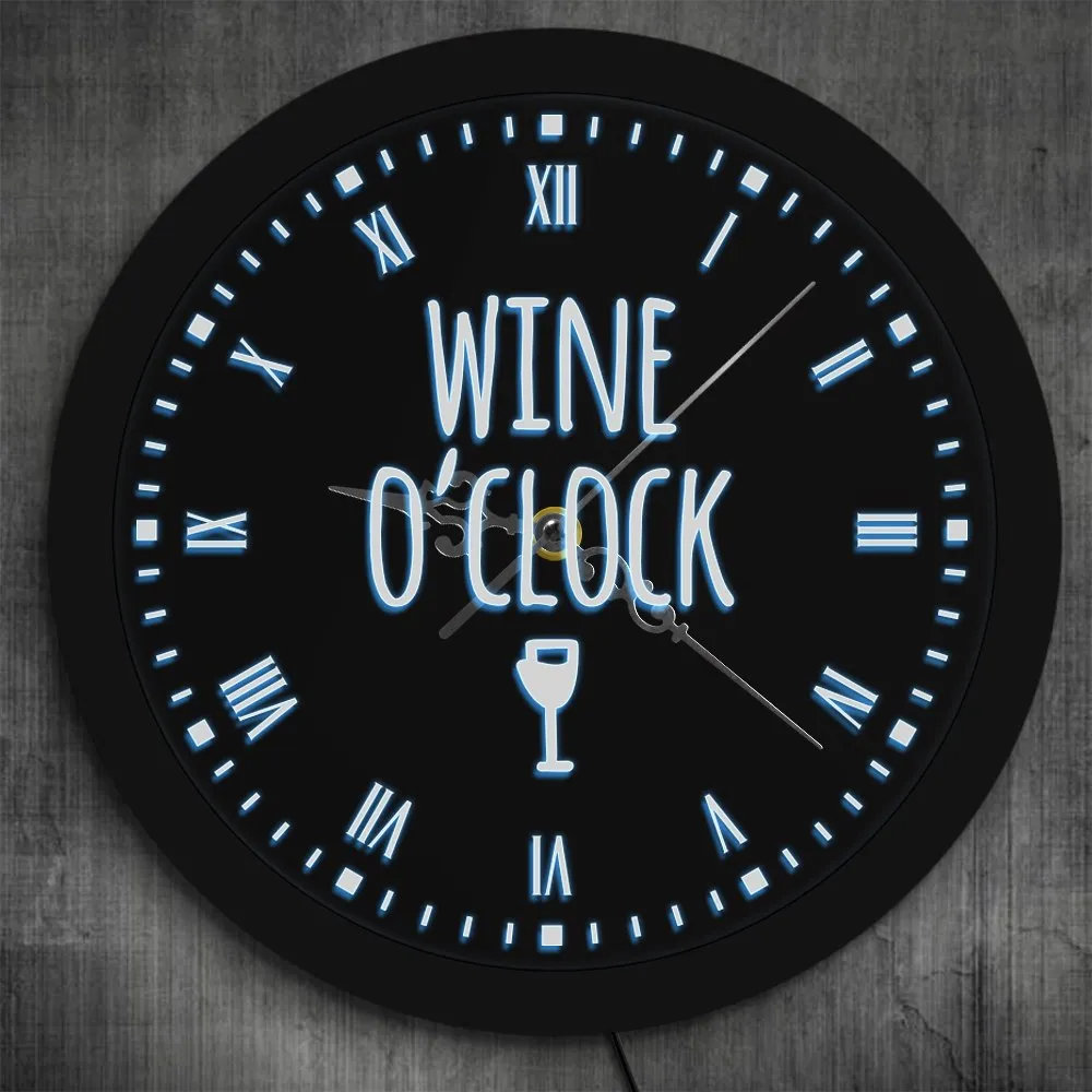 Wine o'Clock LED Neon Sign Modern Wall Clock Winery Sign Kitchen Wall Watch Luminous Pub Bar Wine Lighting Decor Party Gifts