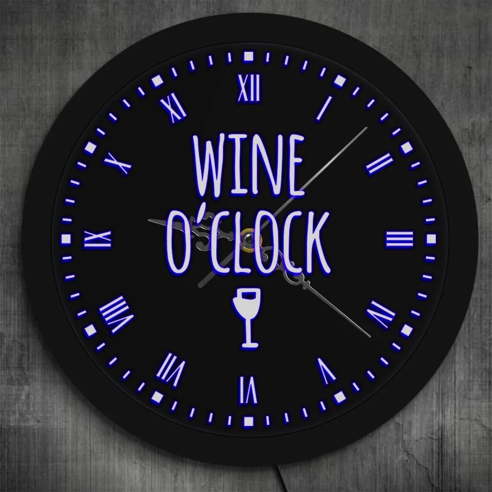 Wine o'Clock LED Neon Sign Modern Wall Clock Winery Sign Kitchen Wall Watch Luminous Pub Bar Wine Lighting Decor Party Gifts