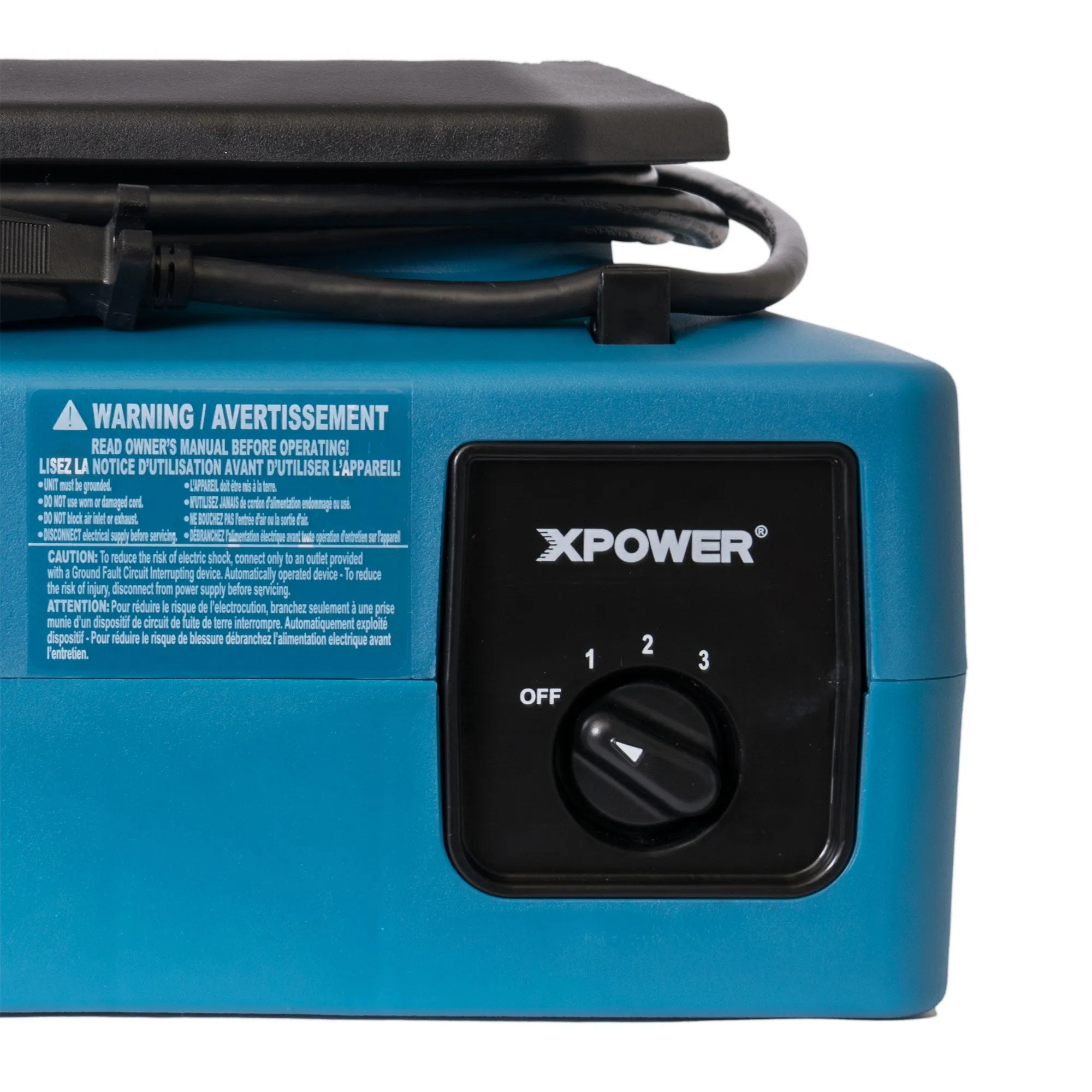 XPOWER PL-700A 1/3 HP 1050 CFM 3 Speed Low Profile Air Mover, Floor Fan, Carpet Dryer with Built-in Power Outlets